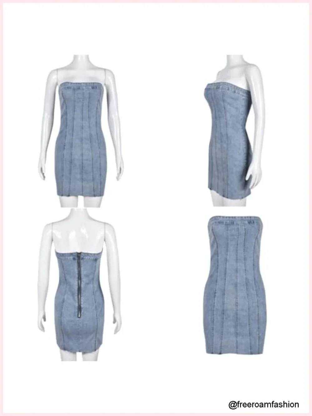 Strapless Denim Corset Tube Bodycon Mini Dress Y2K Clubwear - Picture 5 of 6